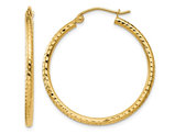 14K Yellow Gold Small Diamond Cut Hoop Earrings 1 Inch (2.00 mm)